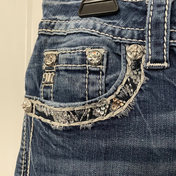 Miss Me Gold Embellished Design Medium Wash Mid-rise Bootcut Jeans - Picture 3 of 9